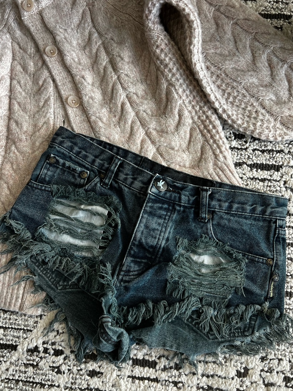 One Teaspoon Bonitas Distressed Dark Denim Shorts